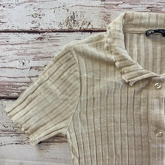 Zara Womens Short Sleeve Ribbed Bodycon‎ Maxi Dress Minimalist Tan Size Large - Picture 7 of 7